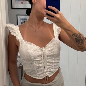 SHEIN White Eyelet Lace-Up Blouse